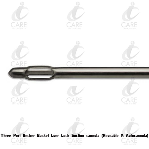 Three Port Becker Basket Luer Lock Suction cannula (Reusable & Autocannula)