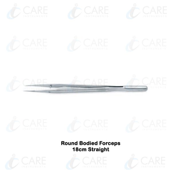 Round Bodied Forceps | 18cm | Straight with Platform | Tip diameter 0.5mm