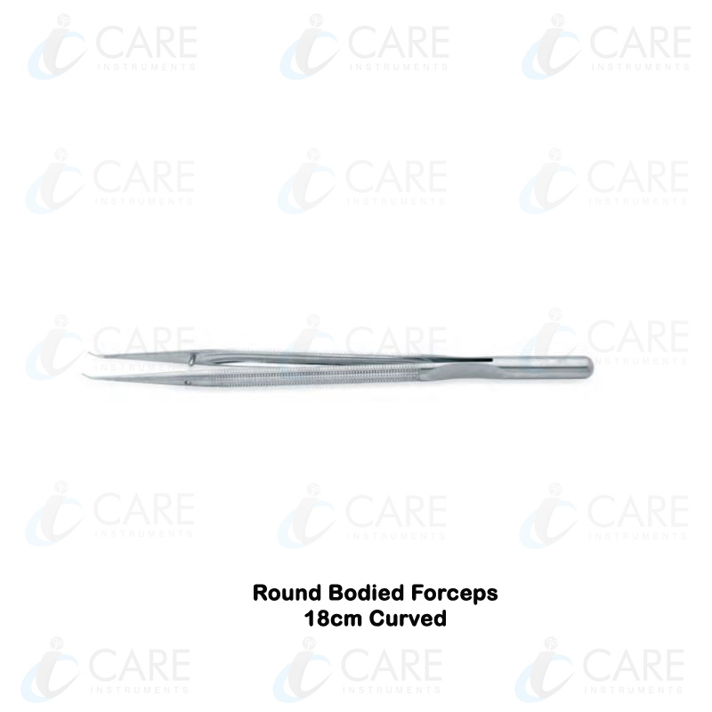 Round Bodied Forceps | 18cm | Curved with Platform | Tip diameter 0.5mm