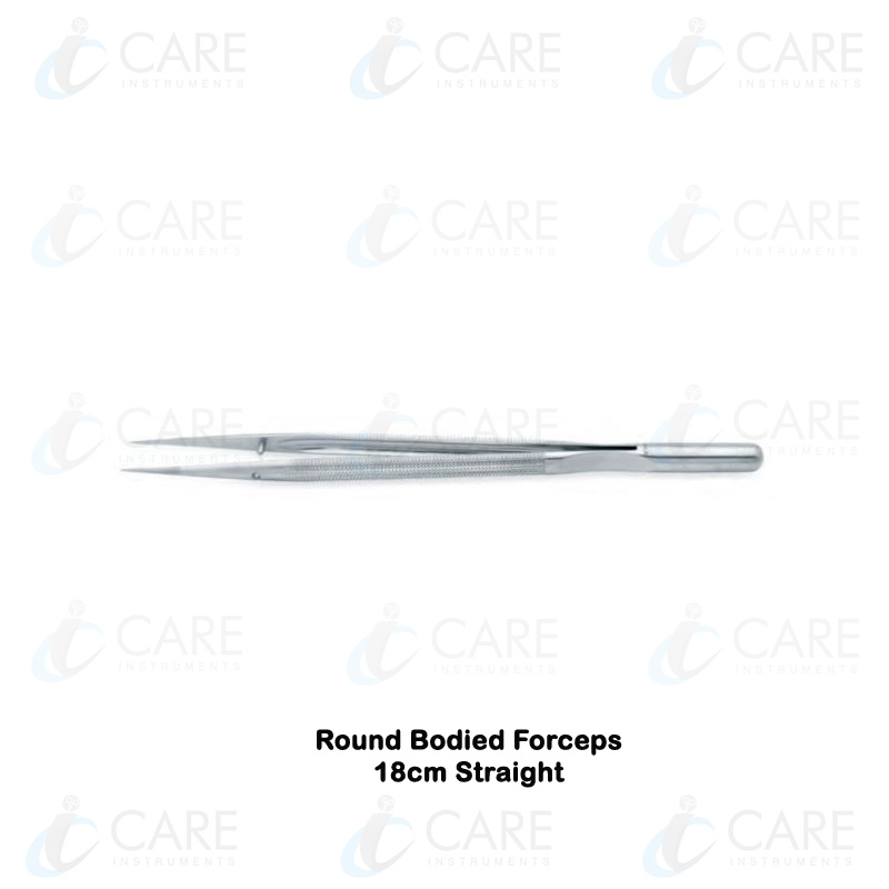 Round Bodied Forceps | 18cm | Straight with Platform | Tip diameter 0.5mm