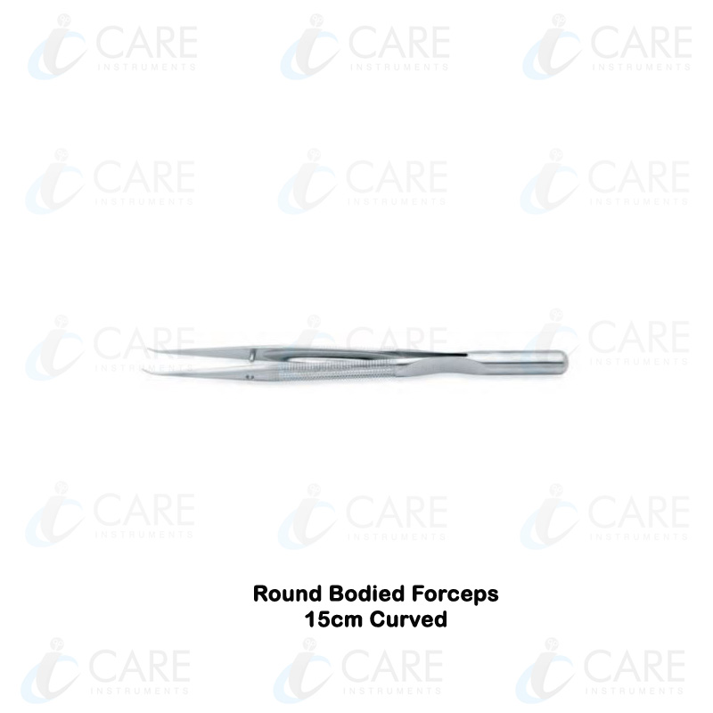 Round Bodied Forceps | 15cm | Curved with Platform | Tip diameter 0.3mm