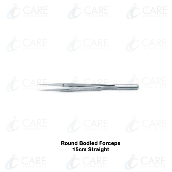 Round Bodied Forceps | 15cm | Straight with Platform | Tip diameter 0.3mm